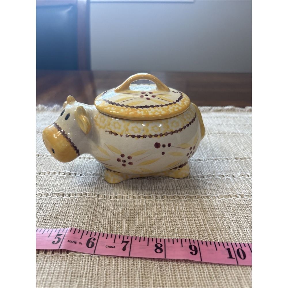 Discontinued Temptations By Tara Old World Yellow Cow Mini Sugar Bowl & Lid